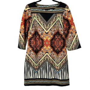 Ice Women's Multicolored 3/4 Bell Sleeve Slip-On Dress Size S GUC